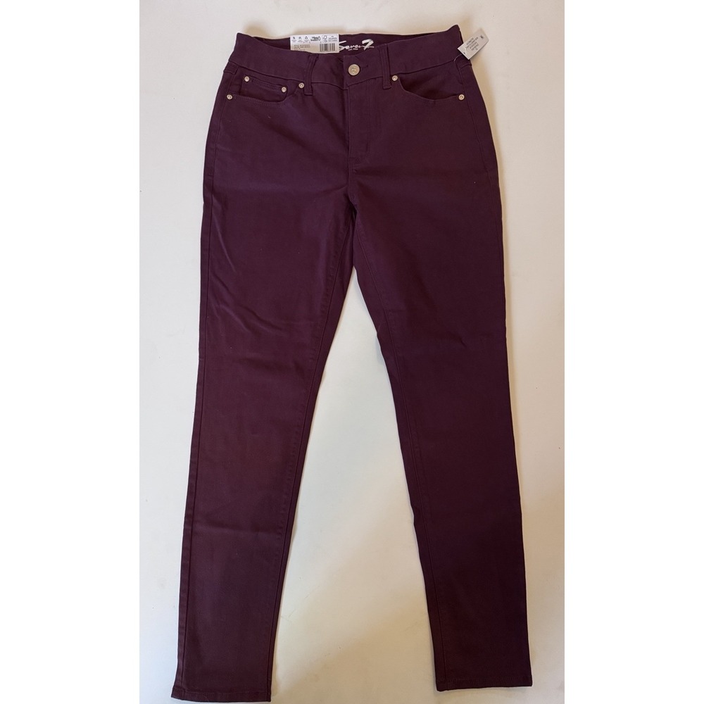 Seven7 Tummy Less Skinny Jeans Women 16 36X31 Maroon Denim High Rise Stretch NWT